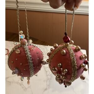2 Pretty Vintage Pink and Silver Velvet Snowflake Push Pin Ornament